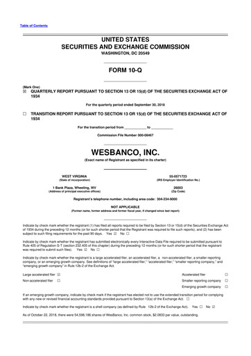 Miniature WesBanco 10-Q Rapport trimestriel  