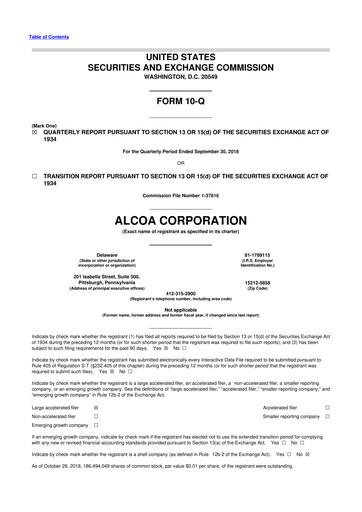 Miniature Alcoa 10-Q Rapport trimestriel 2018 