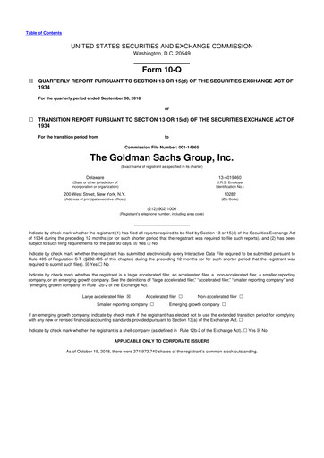 Vorschaubild Goldman Sachs 10-Q Quartalsbericht 2018 