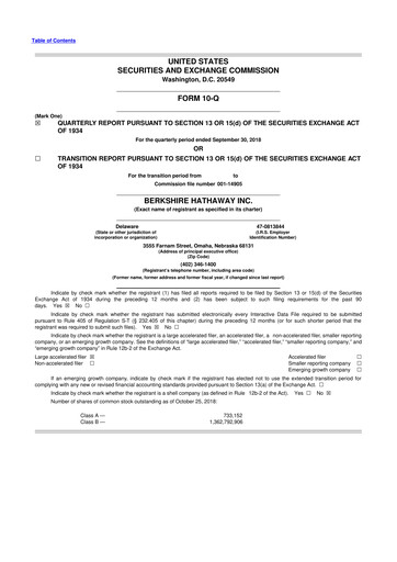 Vorschaubild Berkshire Hathaway  10-Q Quartalsbericht 2018 