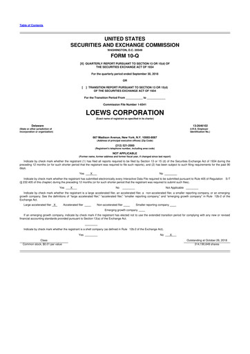 Thumbnail Loews Corporation
 10-Q Quarterly Report FY2018 