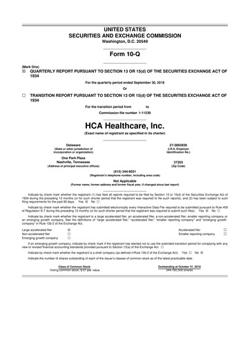 Thumbnail HCA Healthcare 10-Q Quarterly Report FY2018 