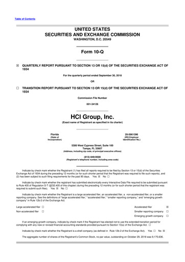 Thumbnail HCI Group
 10-Q Quarterly Report FY2018 