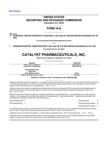 Thumbnail Catalyst Pharmaceuticals 10-Q Quarterly Report FY2018 
