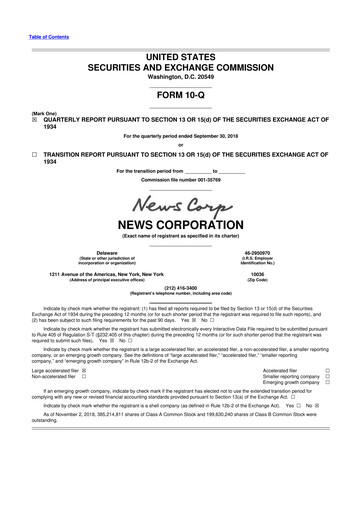 Thumbnail News Corp 10-Q Quarterly Report FY2019 