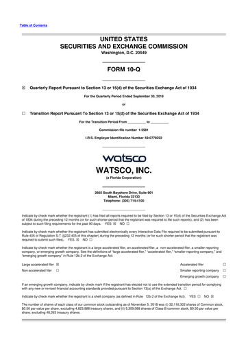 Thumbnail Watsco
 10-Q Quarterly Report FY2018 