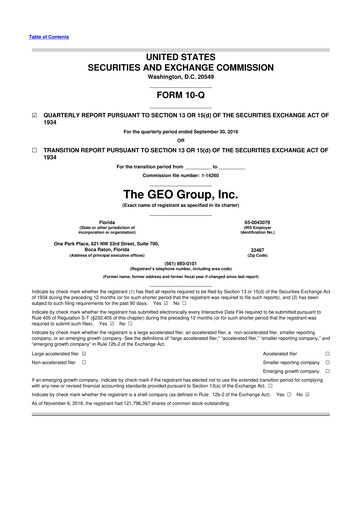 Thumbnail Geo Group 10-Q Quarterly Report FY2018 