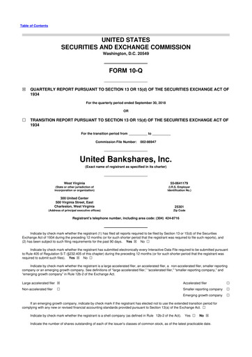 Vorschaubild United Bankshares 10-Q Quartalsbericht 2018 