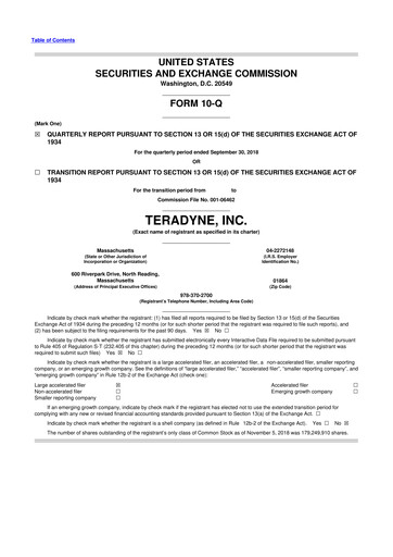 Miniature Teradyne 10-Q Rapport trimestriel 2018 