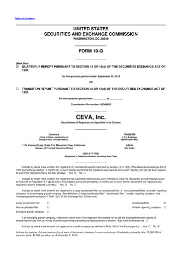 Thumbnail CEVA
 10-Q Quarterly Report FY2018 
