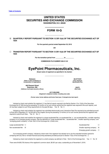 Thumbnail EyePoint Pharmaceuticals
 10-Q Quarterly Report FY2019 