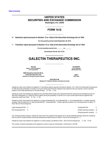 Thumbnail Galectin Therapeutics 10-Q Quarterly Report FY2018 