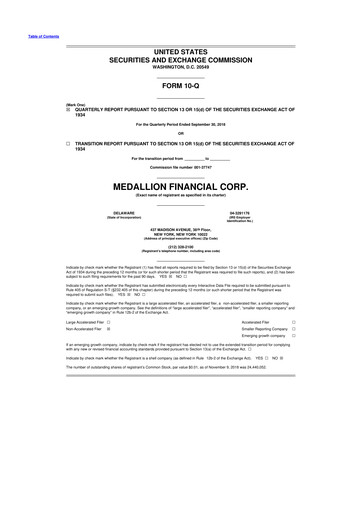 Thumbnail Medallion Financial Corp. 10-Q Quarterly Report FY2018 