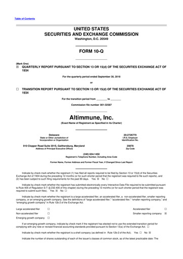 Thumbnail Altimmune 10-Q Quarterly Report FY2018 