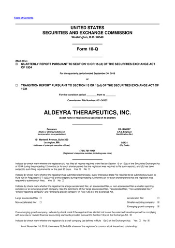 Thumbnail Aldeyra Therapeutics
 10-Q Quarterly Report FY2018 
