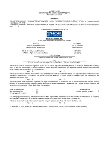 Thumbnail Thor Industries
 10-Q Quarterly Report FY2019 