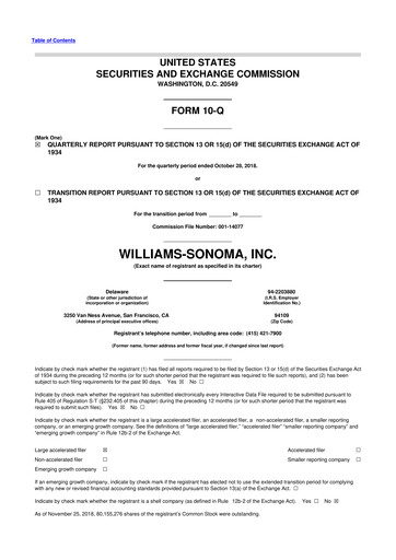 Thumbnail Williams-Sonoma 10-Q Quarterly Report FY2018 