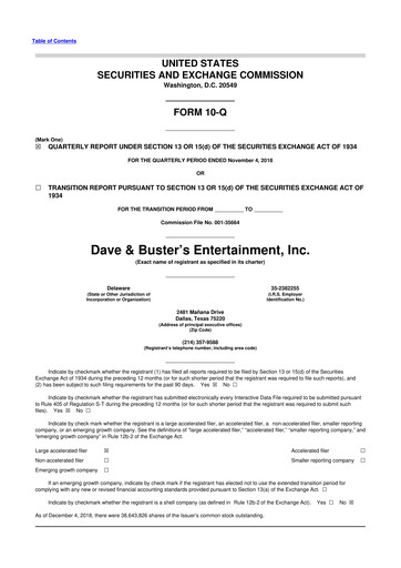 Thumbnail Dave & Buster's
 10-Q Quarterly Report FY2018 