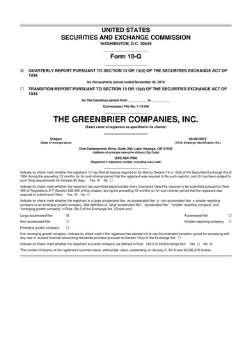 Thumbnail The Greenbrier Companies
 10-Q Quarterly Report FY2019 