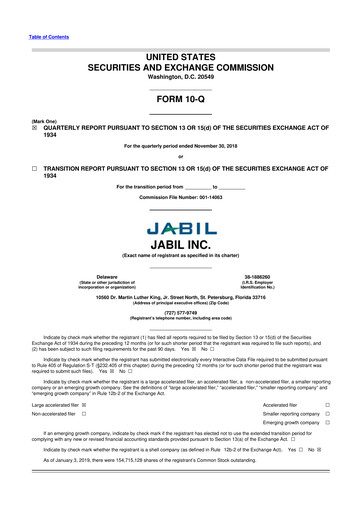 Thumbnail Jabil 10-Q Quarterly Report FY2019 