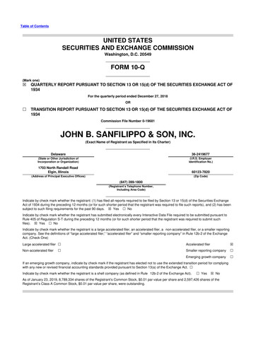 Thumbnail John B. Sanfilippo & Son 10-Q Quarterly Report FY2019 