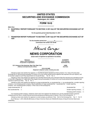 Thumbnail News Corp 10-Q Quarterly Report FY2019 