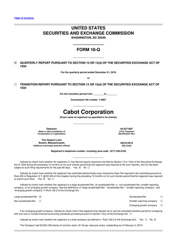 Thumbnail Cabot Corporation
 10-Q Quarterly Report FY2019 