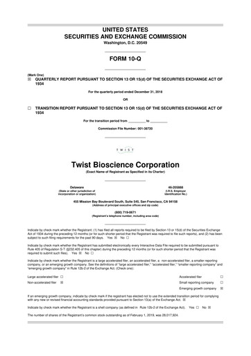 Thumbnail Twist Bioscience
 10-Q Quarterly Report FY2019 