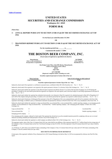 Thumbnail Boston Beer Company 10-K Annual Report 2018