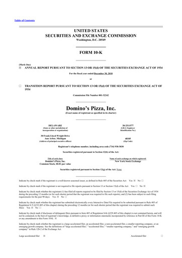 Thumbnail Domino's Pizza 10-K Annual Report 2018