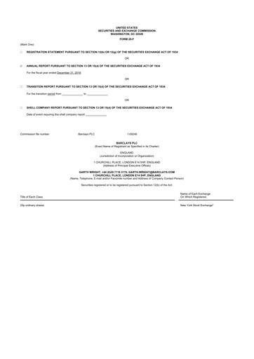 Thumbnail Barclays 20-F Annual Report 2018