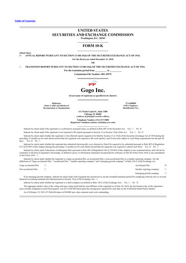 Thumbnail Gogo Inflight Internet
 10-K Annual Report 2018