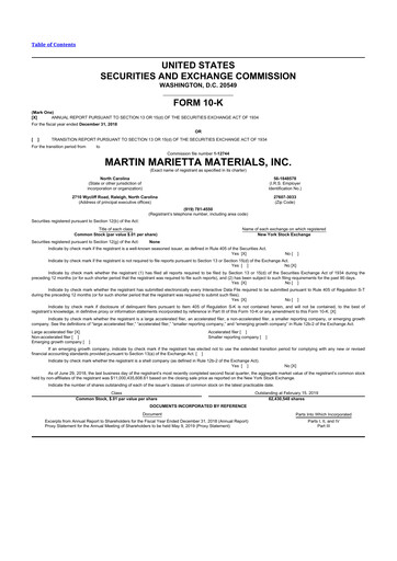 Thumbnail Martin Marietta Materials 10-K Annual Report 2018