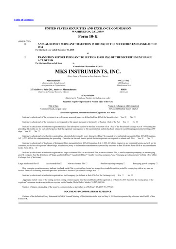 Thumbnail MKS Instruments 10-K Annual Report 2018
