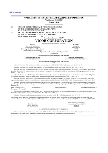 Vorschaubild Vicor
 10-K Jahresbericht 2018