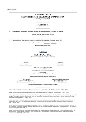 Miniature Watsco
 10-K Rapport annuel 2018