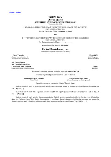 Thumbnail United Bankshares 10-K Annual Report 2018