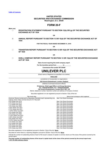 Miniature Unilever 20-F Rapport annuel 2018