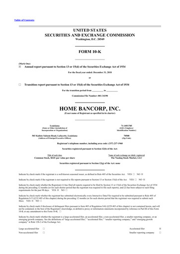 Thumbnail Home Bancorp
 10-K Annual Report 2018