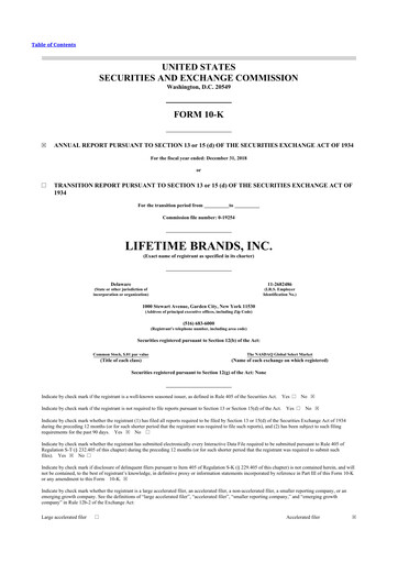 Thumbnail Lifetime Brands 10-K Annual Report 2018