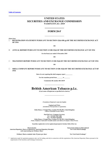 Thumbnail British American Tobacco 20-F Annual Report 2018