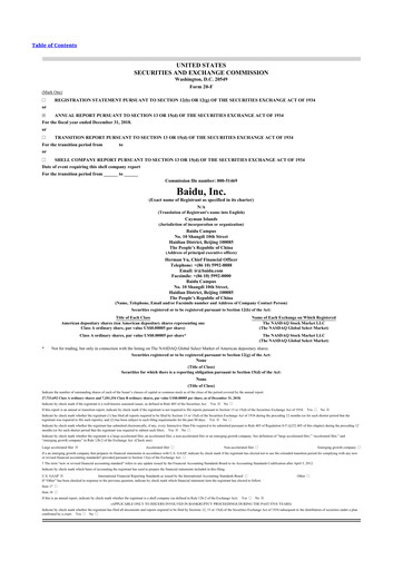 Miniature Baidu 20-F Rapport annuel 2018