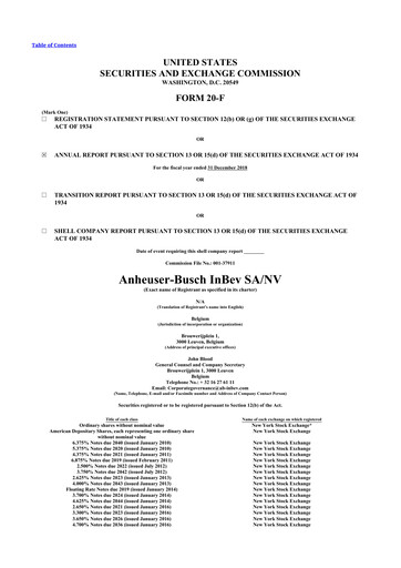 Thumbnail Anheuser-Busch Inbev 20-F Annual Report 2018