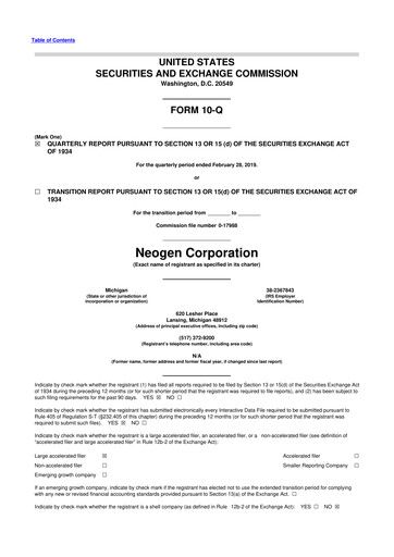 Vorschaubild Neogen 10-Q Quartalsbericht 2019 
