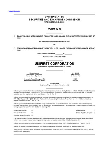 Thumbnail UniFirst 10-Q Quarterly Report FY2019 