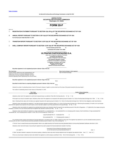 Vorschaubild Ultrapar Participacoes 20-F Jahresbericht 2018