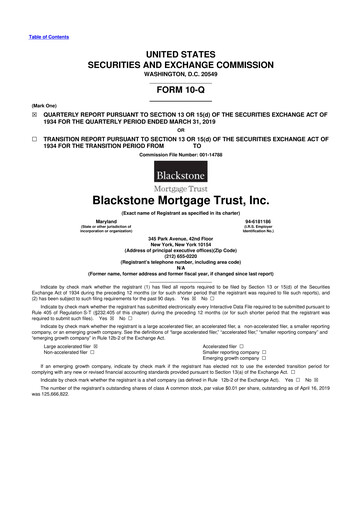 Thumbnail Blackstone Mortgage Trust
 10-Q Quarterly Report FY2019 