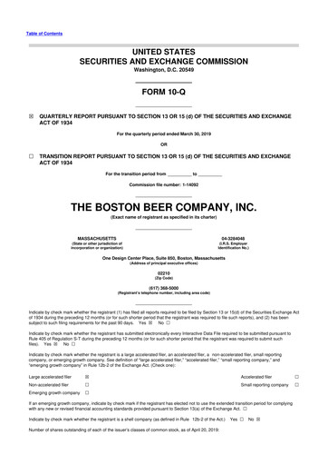 Thumbnail Boston Beer Company 10-Q Quarterly Report FY2019 
