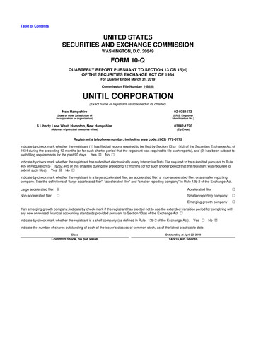 Thumbnail Unitil Corporation
 10-Q Quarterly Report FY2019 