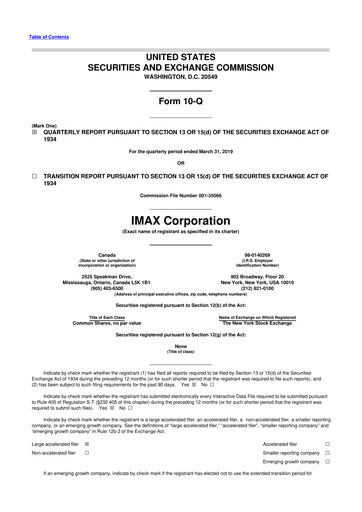 Thumbnail Imax Corp 10-Q Quarterly Report FY2019 